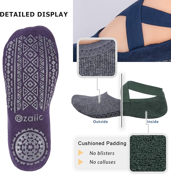 Ozaiic Yoga Socks for Women Non-Slip Grips & Straps, Ideal for Pilates, Pure Barre, Ballet, Dance, Barefoot Workout