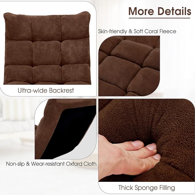 Giantex Folding Sofa Chair with 14 Adjustable Positions, Padded Sleeper Bed, Couch Recliner, Gaming Floor Chair for Adults (Brown)