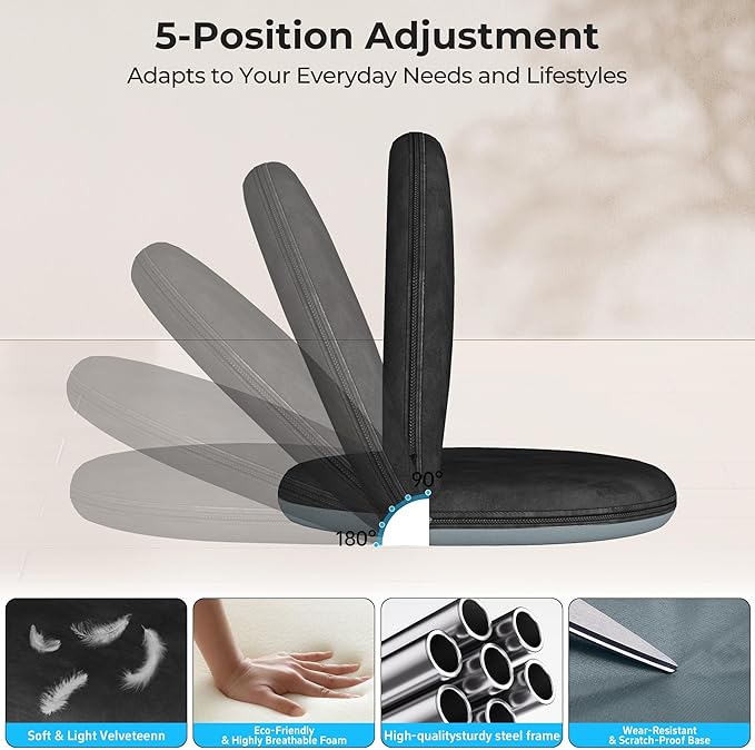 Floor Chair, 5-Position Foldable Floor Chair for Kids with Adjustable Back, Soft Sponge & Velvetean Cover, for Adults and Kids, Indoor Outdoor Use, Meditation, Gaming, Camping(Black)