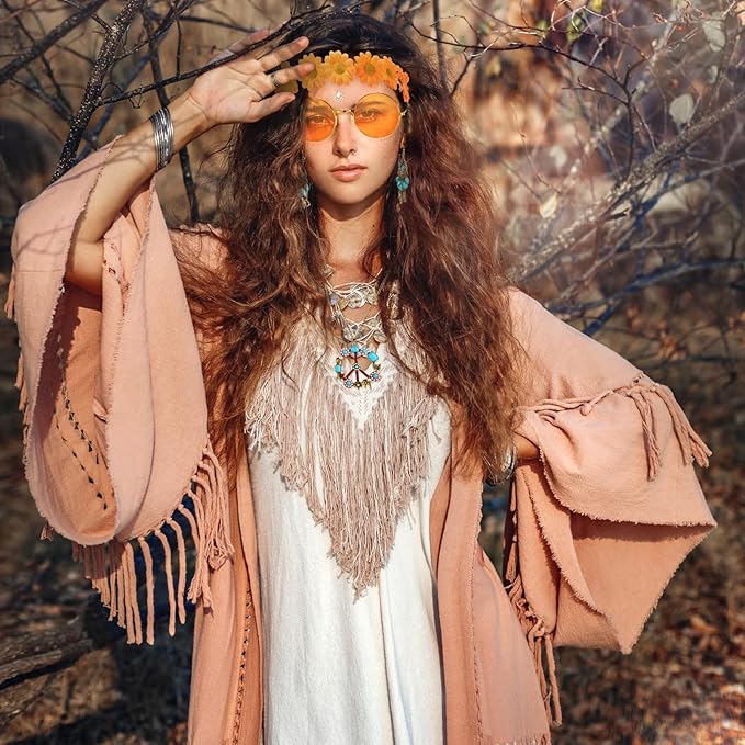 Hicarer Hippie Costume Accessories Include Sunglasses, Peace Sign Necklace, Boho Headband and Earring for 60s 70s Party