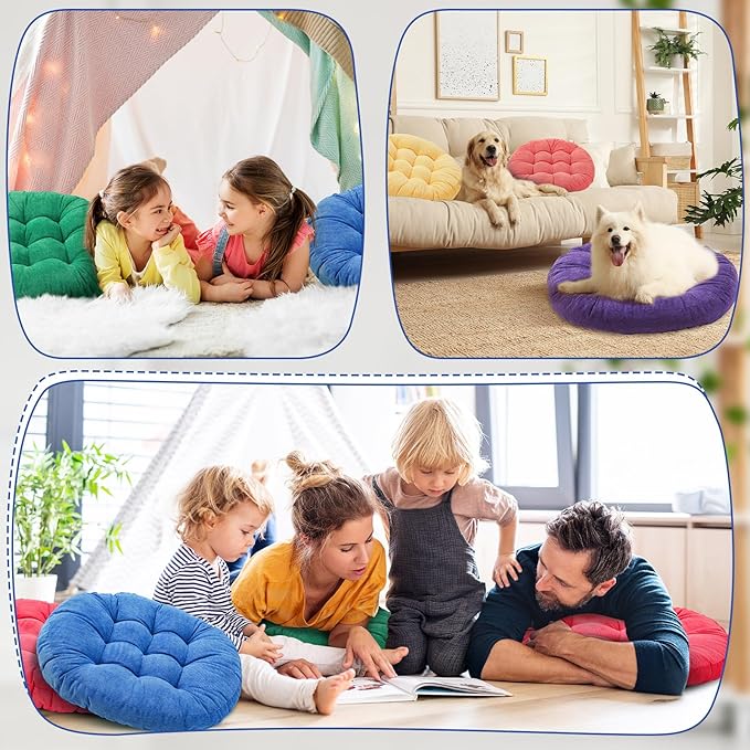 Jerify 6 Pcs Round Floor Pillows Cushions 22 x 22 Inch Large Flexible Seating Cushion Classroom Furniture Floor Pillow for Kids Adults Home Daycare Preschool Yoga Meditation Gift (Rainbow Color)