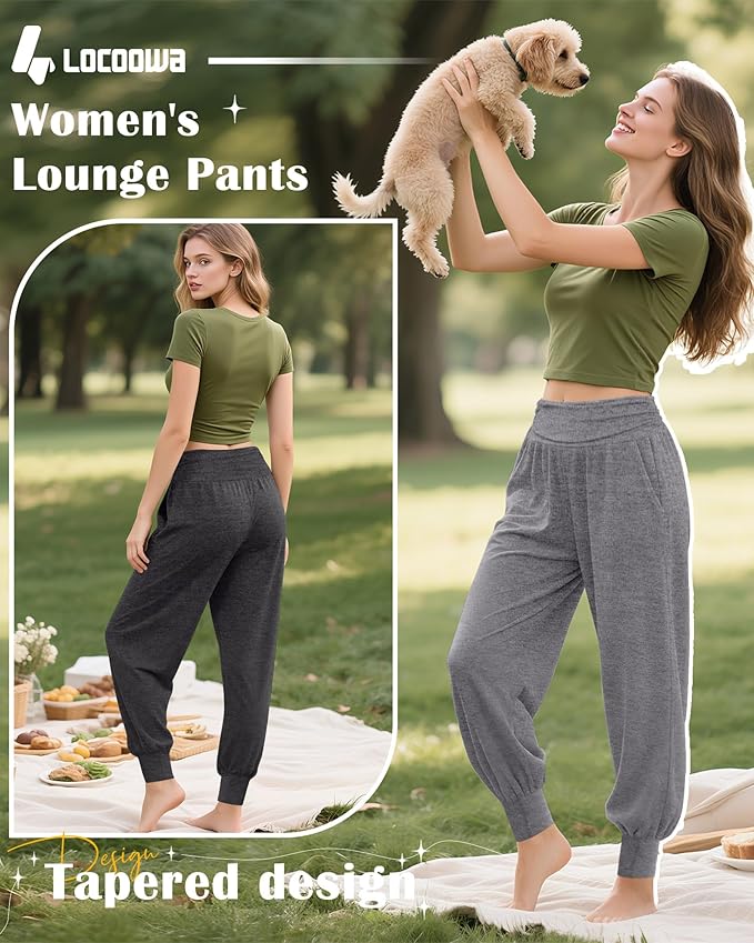 2 Pack Women's Yoga Joggers, Cozy Sweatpants with Pockets Casual Loose Comfy High Waisted Lounge Pants