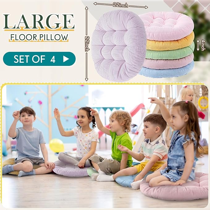 Jerify Round Floor Pillows Cushions 22 x 22 Inch Large Flexible Seating Cushion Classroom Furniture Floor Pillow for Home Daycare Preschool Yoga Meditation Gift (Pastel,6 Pcs)