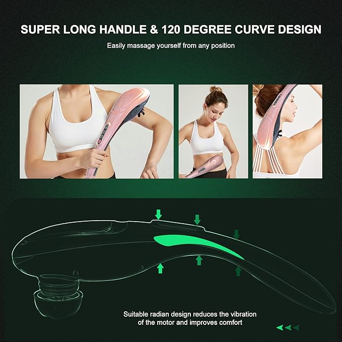 MEGAWISE Handheld Back Massager | Deep Tissue Percussion Massage for Back, Neck, Shoulders, Waist and Legs (Rose Gold)