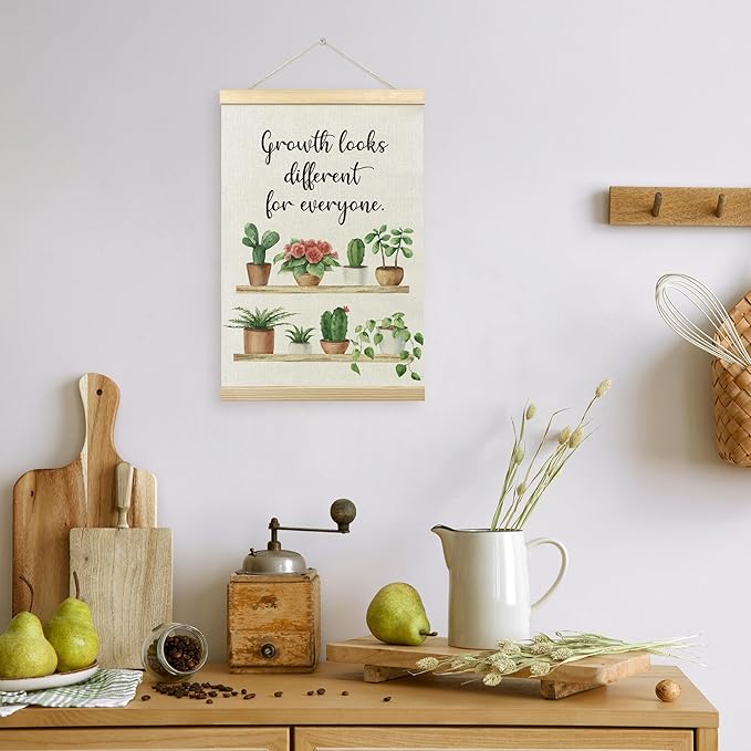 TLESKE Mental Health Poster Hanger Frame, Motivational Inspirational Hanging Wall Art Decor for Plant Lovers Therapy Counseling Office, Growth Looks Different for Everyone Wall Prints Picture, 16x24