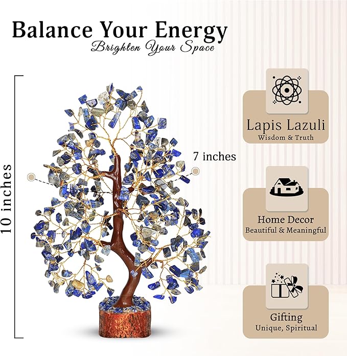 Lapis Lazuli - Chakra Tree, Lapis Lazuli Tree, Lapis Gem, Artificial Trees, Tree of Life, Stone Tree, Gem Stone Decor, Crystal Tree for Positive Energy, Holistic Gifts for Women