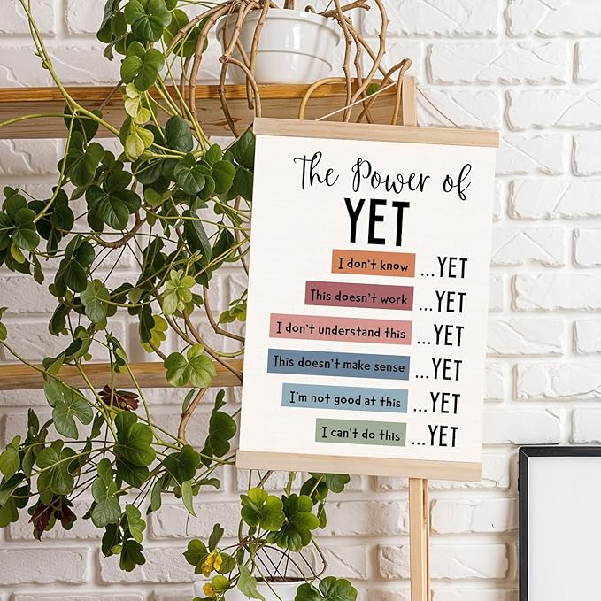 DNEULYR the Power of Yet Mental Health Wall Art Poster, Therapy Office Decor, Inspirational Psychology Wall Decor for Classroom School Counselor Office Therapist, 12x16 Inches