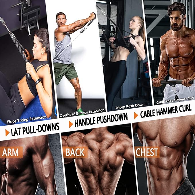 Weight Cable Pulley System Gym Upgraded Fitness LAT and Lift Pulley Attachments Tricep Workout Pulley System with Adjustable Length Cable for Home Gym LAT Pull Down Biceps Curl Tricep Arm Workouts