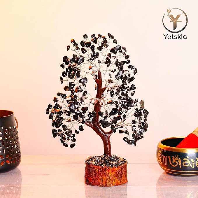 YATSKIA Black Tourmaline Gemstone Tree - Crystal Tree of Life - Crystals and Stones Home Office Decor - Good Luck Gifts for Women