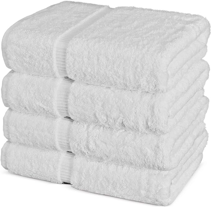 Chakir Turkish Linens 100% Cotton Premium Turkish Towels for Bathroom | 27'' x 54'' (4-Piece Bath Towels - White)