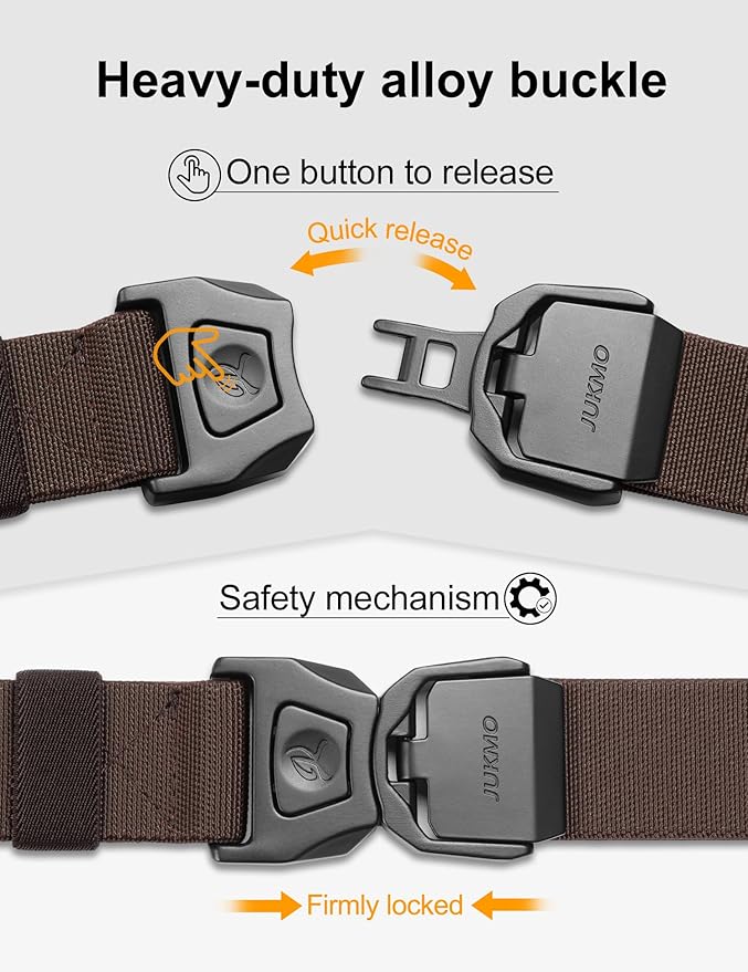 JUKMO Quick Release Tactical Belt, Military Work 1.5" Nylon Web Golf Belt with Heavy Duty Seatbelt Buckle