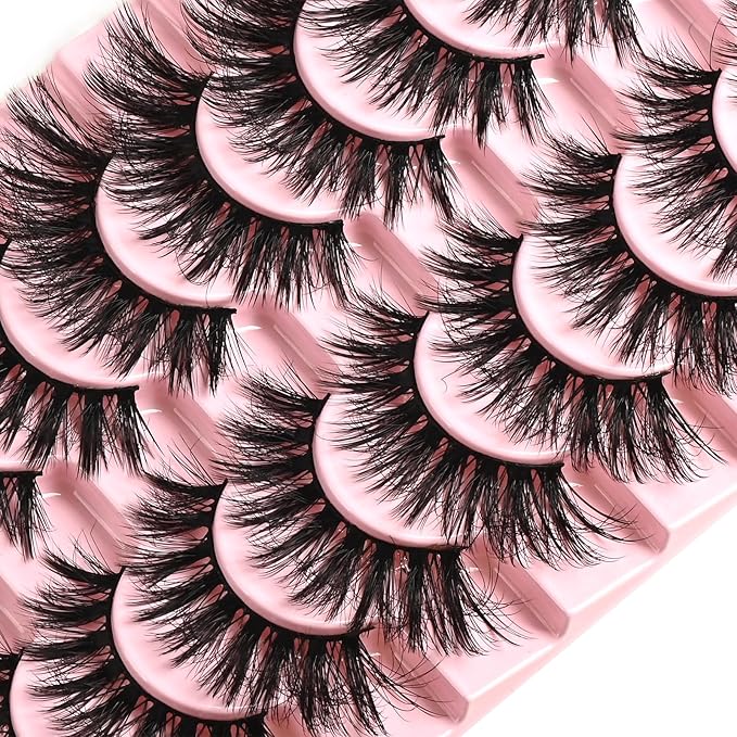 FARRED Cat Eye Lashes Fluffy False Eyelashes 10 Pairs Fake Eyelashes Natural Look Short Natural Lashes Cateye Lash Wispy Volume Eyelash Faux Mink Strip Lashes Pack for Daily Makeup (C8 | 9-17MM)