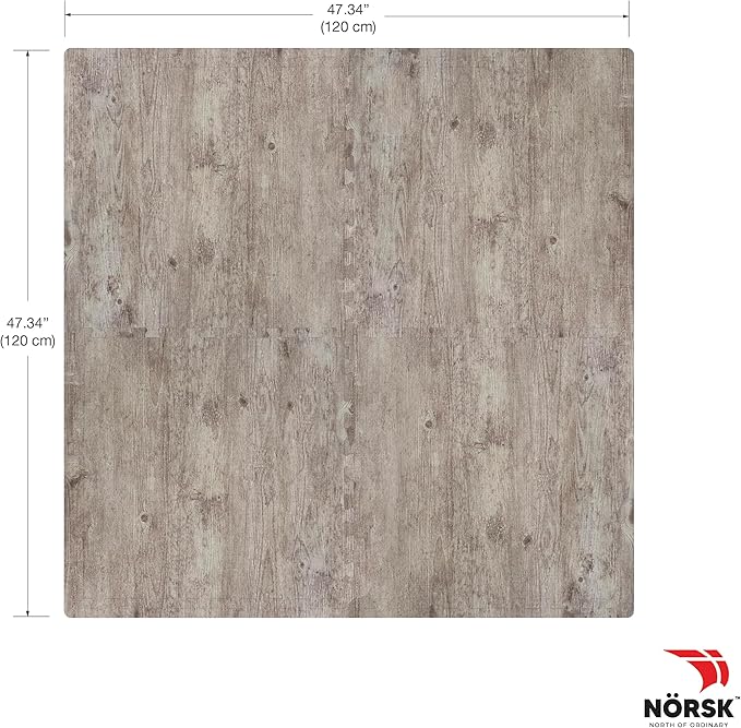 Décor by NÖRSK Reversible Interlocking Faux Wood Foam Floor Tiles, 24 X 24 X .47", 4-Pack, 16 Square Feet, Driftwood/Black