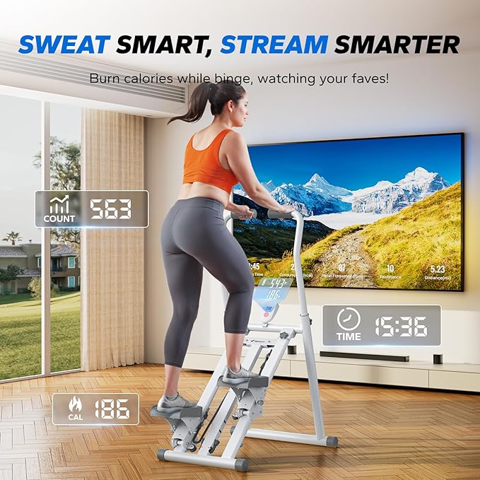 MERACH Stair Stepper for Home Gym Exercise, New Version Stairmaster for Full-Body Workout, Compact Folding Stair Climber with Extended Step Range, Adjustable Handlebar/Pedal