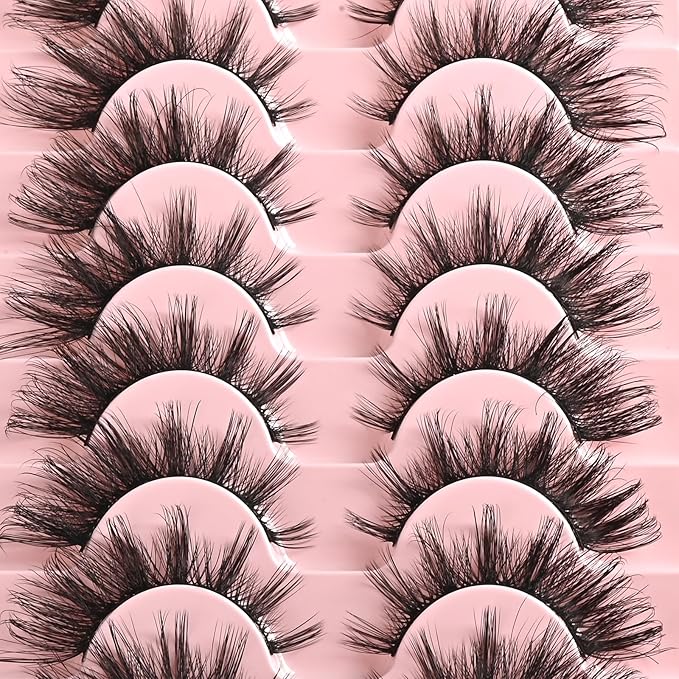 FARRED Natural Lashes Wispy False Eyelashes Fake Cat Eye Lashes Pack 10 Pairs Natural Look Lash Strips Fluffy Mink Eyelash Full Strip Lashes (C2 | 8-16MM)