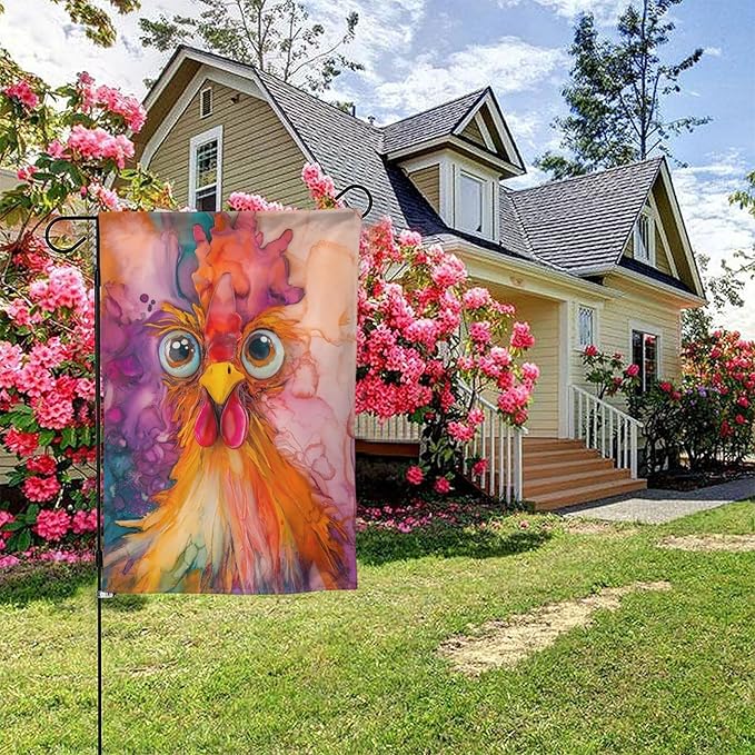 Colorful Rooster Garden Flag 12x18 In Double Sided Yard Flags Lawn Sign Decor No Flagstand