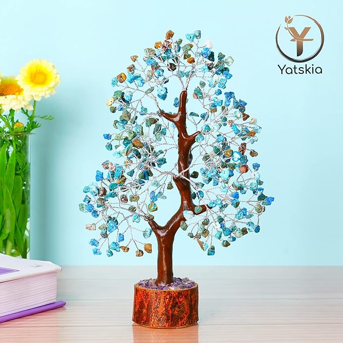 YATSKIA Turquoise Crystal Tree - Gemstone Tree - Tree of Life - Crystal Home Decor - Good Luck Charms - Spiritual Gifts for Women - Gemstones and Crystals - Chakra Stones - Meditation Decor