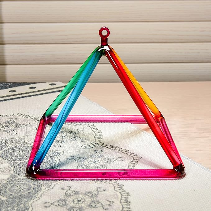 TOPFUND 10" Rainbow Crystal Singing Pyramid Sound Therapy Instrument with Carrying Case and Quartz Suede Mallet