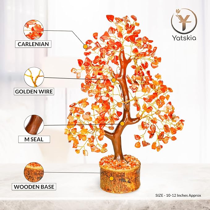 Carnelian Crystal - Gem Tree, Stone Tree, Crystal Money Tree, Spiritual Home Decor, Wealth Stones and Crystals, Crystal Tree for Positive Energy, Home Decor Gifts Money Tree Feng Shui
