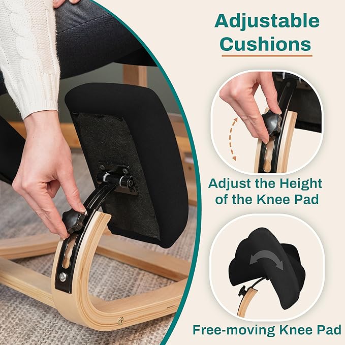 Ergonomic Kneeling Chair with Adjustable Seats - Knee Chair for Posture Correction & Kneel Rocking Stool for Desk - Back Pain Relief and Support for Home and Office (Modern, Black Sand)