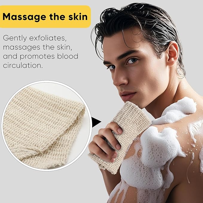 Natural Sisal & Ramie Back Scrubber for Shower with Handle(2pcs) - Deep Cleanse Back Scrubber, Scrub Spa Tool for Glowing Skin & Whole Body Care (2pcs)