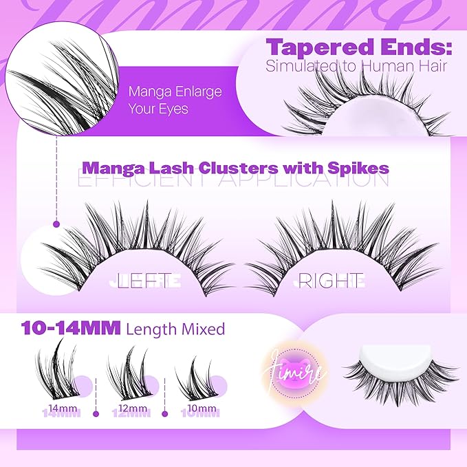 Manga Lash Clusters Natural Eyelash Clusters C Curly 10-14MM Fairy Cluster Eyelash Extensions with Spikes 110Pcs Wispy Individual Lashes Clusters DIY Natural Eyelashes Clusters at Home