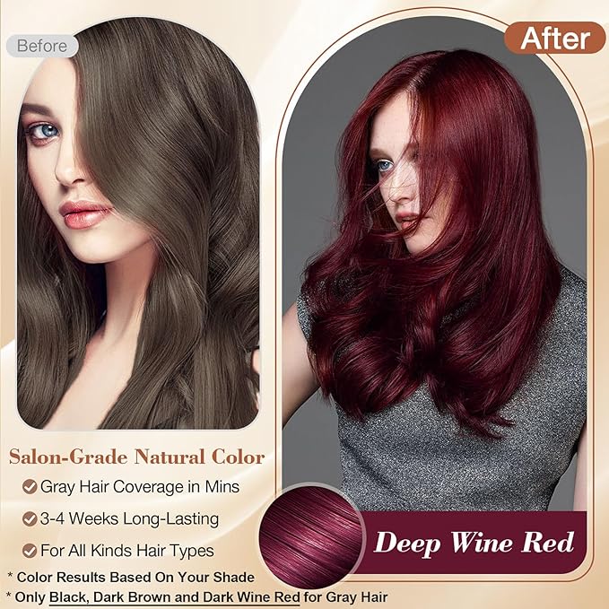 Dark Wine Red Hair Dye Shampoo 3 in 1 for Gray Coverage, Instant Hair Color Shampoo With Herbal Ingredients-Gentle & Long-lasting, Seimi Permanent Dye Color Gift for Men Women 500ML