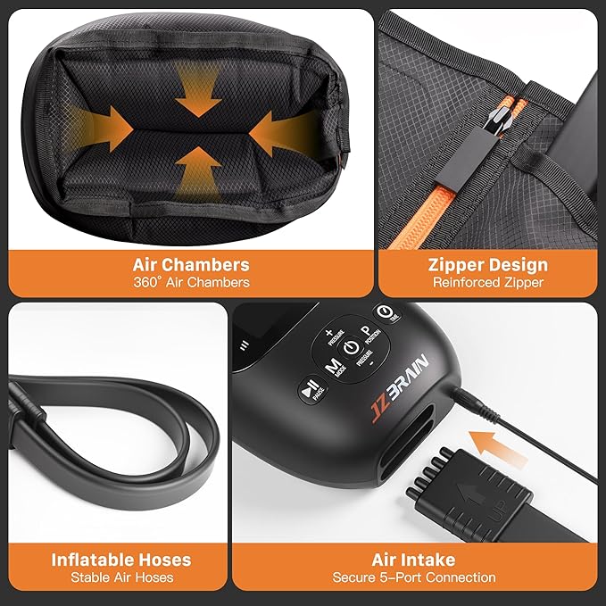 Air Compression Leg Recovery Boots : Dual-Power Sequential Compression System Device with Smart Pressure Sensor - 6 Modes & 14 Positions Foot and Leg Massage for Athletes & Gym (Medium)