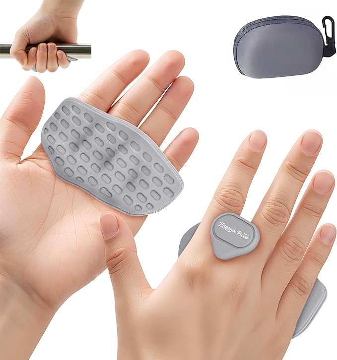 Ergonomic-Gym-Grips-for-Men-&-Women - Soft Silicone Weight Lifting Grips for Dumbbells, Barbells, Pull-Ups, Deadlifts - Fingerless, Sweat-Resistant, Includes Portable Case