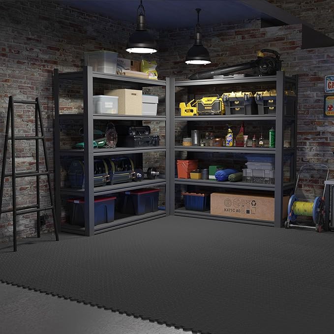 Home Gym Mat, Puzzle Exercise Mat, EVA Interlocking Foam Floor Tiles for Home Workout Equipment and Kids' Play Areas - Blue, 24 in x 24 in x ½ in - (Black, 36 Pack (144 SQ FT))