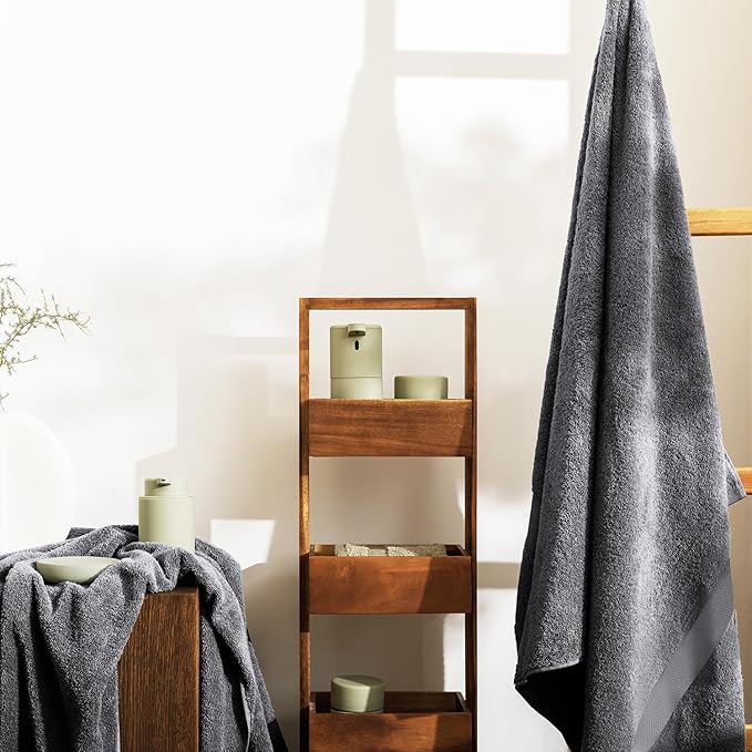Oakias Premium Towel Set 600 GSM 6 Piece Dark Grey - 100% Ring Spun Cotton Highly Absorbent Towels Set - Super Soft Bathroom Towel Set - Hotel Quality Double Stitched Hem - Ideal for Hotels, Spa, Gyms