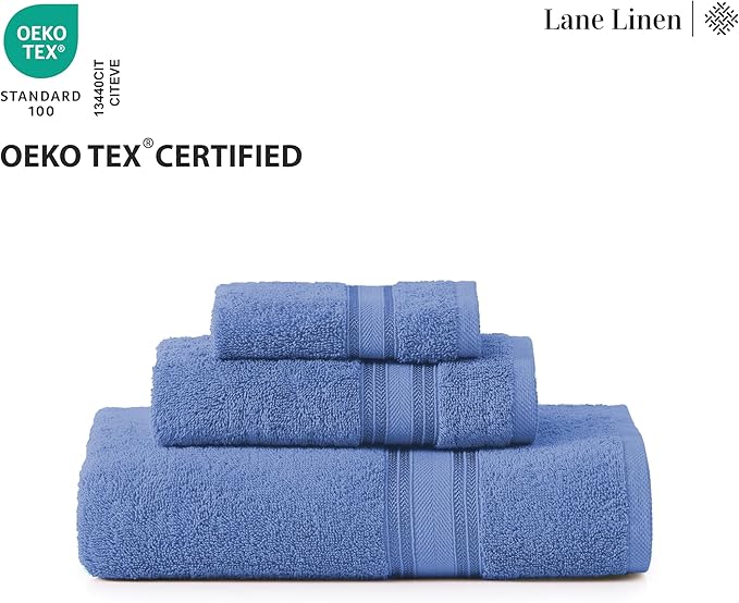LANE LINEN Luxury Bath Towels Set - 12 Piece Set, 100% Cotton Bathroom Towels, Zero Twist, Quick Dry Shower Towel, Absorbent Bath Towel, 4 Bath Towels, 4 Hand Towels, 4 Wash Cloths - Cerulean Blue