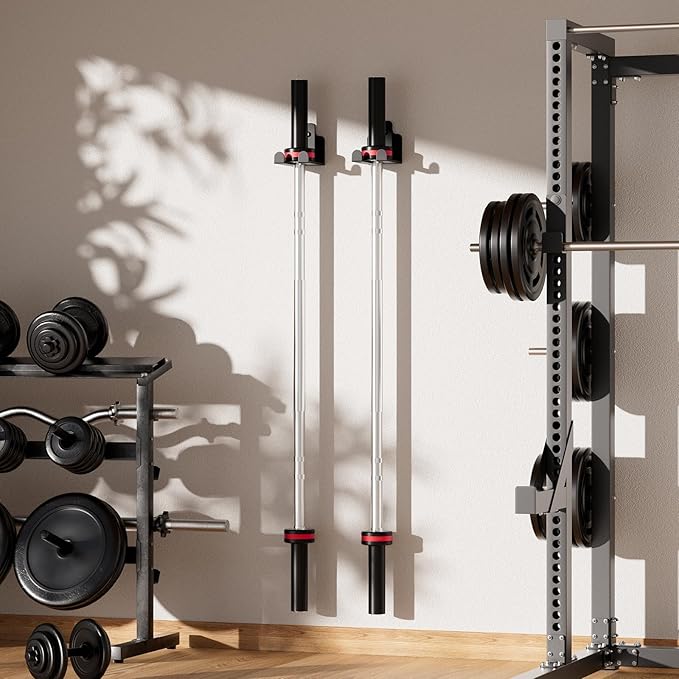 Barbell Wall Holder,Single Barbell wall Mount Hanger,Garage Gym Bar Wall Rack,Vertical Olympic Hanger wall Mount Rack,Space Saving Gym Accessory,Holds Under 33mm Bar Size(Black)