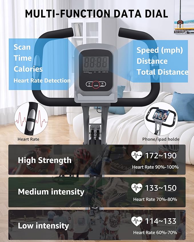 Foldable Exercise Bike for Small Apartments, Stationary Bikes for Home, Indoor Portable Cycling Bike with 16-Level Magnetic Resistance, 260LBS Capacity, 5.5 LBS Flywheel, Designed for Small Space Workout 816