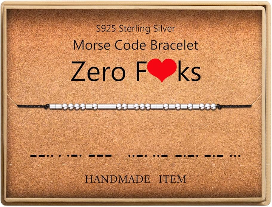 KGBNCIE Morse Code Bracelet for Women Sterling Silver Beads on Silk Cord Secret Message Fuck Friendship Inspirational Encouragement Bracelet Gift for Her