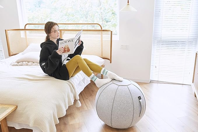 65cm Sitting Ball Chair for Office, Dorm, and Home, Pilates Exercise Yoga Ball with Cover, Lightweight Self-Standing Ergonomic Posture Activating Exercise Ball Solution with Handle and Pump