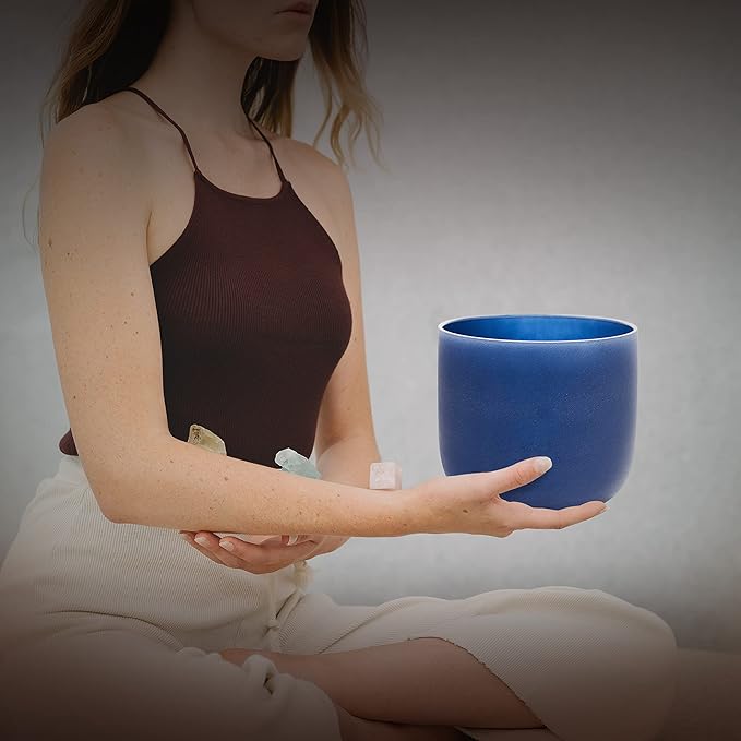 ALIOTH 7" Indigo A Note Crystal Singing Bowl Third Eye Chakra Sound Therapy with Suede Mallet