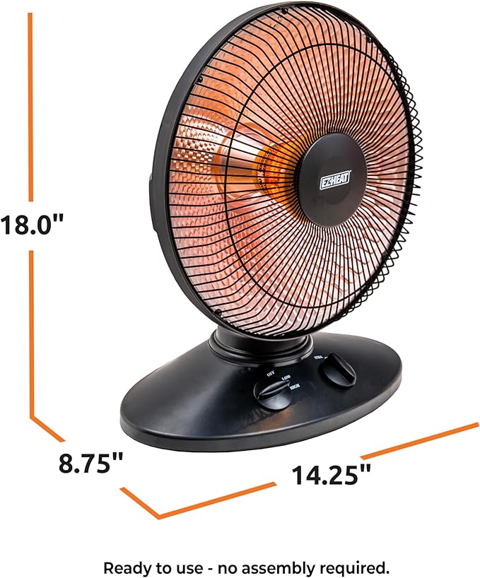 1,000-Watt Indoor Parabolic Dish Space Heater with 70-degree Wide Oscillation and Dual Heat Settings, Adjustable Tilt, Tip Over Switch & Overheat Protection Sensor, MT-BFGD-8C