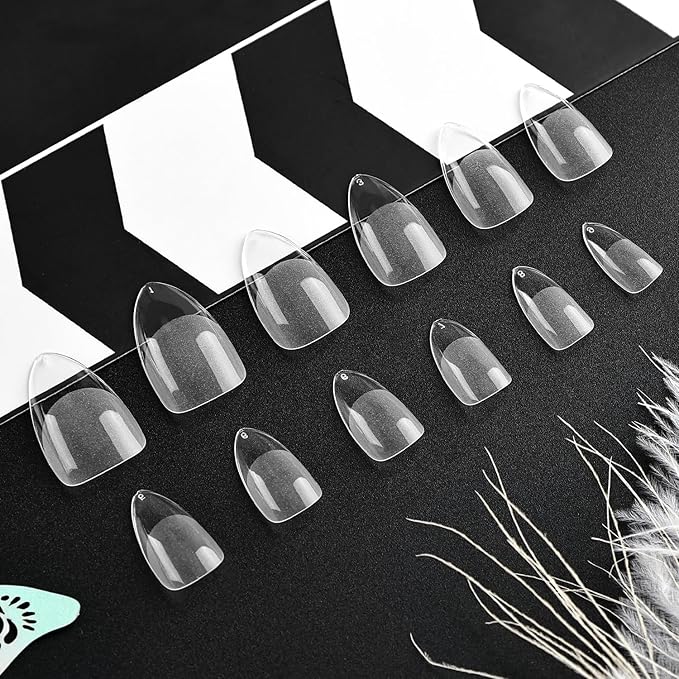 JODSONE Short Orbicular Half Matte Pre shaped Soft Gel Tips Fake Nails False Acrylic Clear Full Cover Press on Extension Gel Kit Manicure DIY at Home 240PCS 10Sizes
