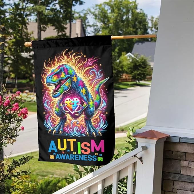 Dinosaur Autism Garden Flag 12 X 18 Inch Home Indoor & Outdoor Vertical Double-Sided Flags Yard House Farmhouse Sign For Home Garden Decoration