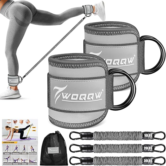 Ankle Resistance Bands with Cuffs, Leg and Glutes Workout Equipment, Resistance Bands with Ankle Straps for Cable Machine Kickbacks, Booty Workouts, Lower Body Exercises - Home Gym Exercise Equipment