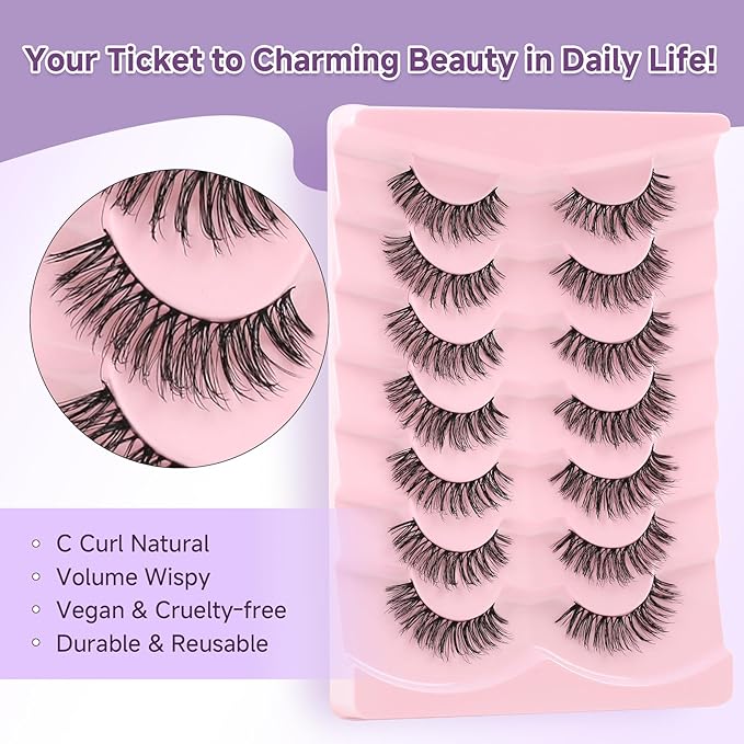 Lashes False Eyelashes Natural Lashes Wispy Eyelashes 13mm Lashes Pack Thin Memory Band Volume Wispy Lashes Soft Strip Lashes C Curl Natural Eyelashes Fake Lashes 7 Pair EVENTILL