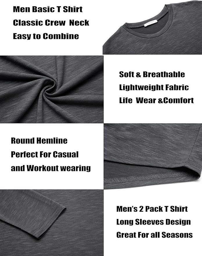 COOFANDY Men 2 Pack Muscle Fitted T Shirt Gym Workout Athletic Long Sleeves Tee