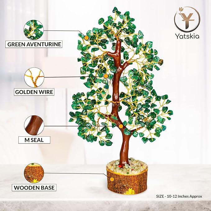 YATSKIA Green Aventurine Gemstone Tree Natural Stone Feng Shui Wire Bonsai Seven Chakra Jewelry Trees of Life Necklace Good Luck Handmade Prosperity Success Stones Gift Home Office Desk Shelves Décor