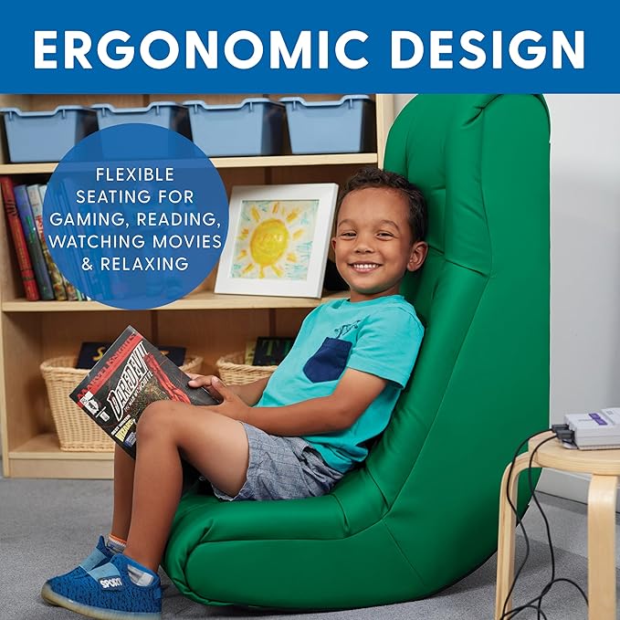 Factory Direct Partners Soft Tufted Floor Rocker - Cushioned Ground Chair for Kids Teens and Adults - Great for Reading, Gaming, Meditating, TV - Green, 10488-GN