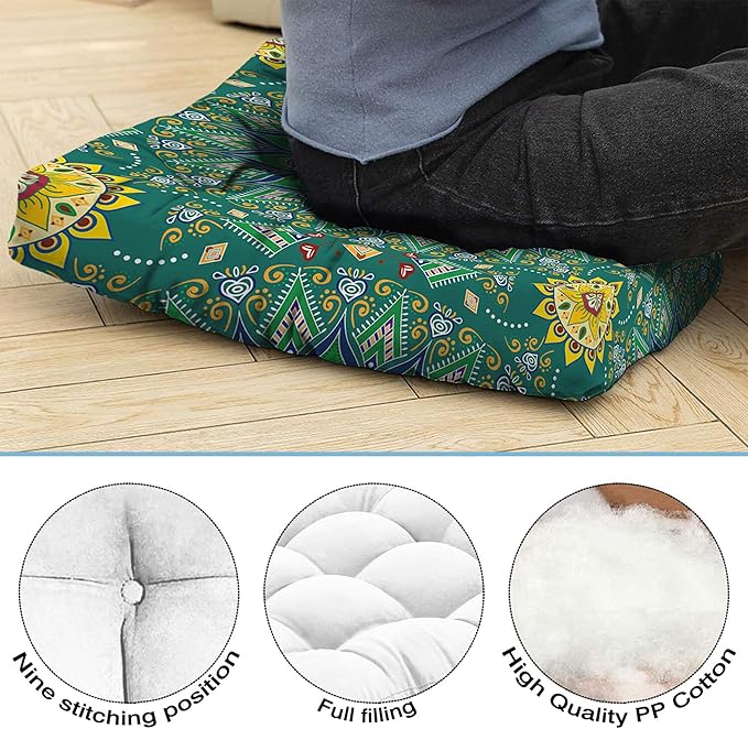 Mandala Meditation Cushion, Boho Meditation Mat, Meditation Pillows for Sitting on Floor, Cushions for Sitting in Home and Outdoor, Square Floor Pillows Cushion Seating for Yoga 22'' X 22''