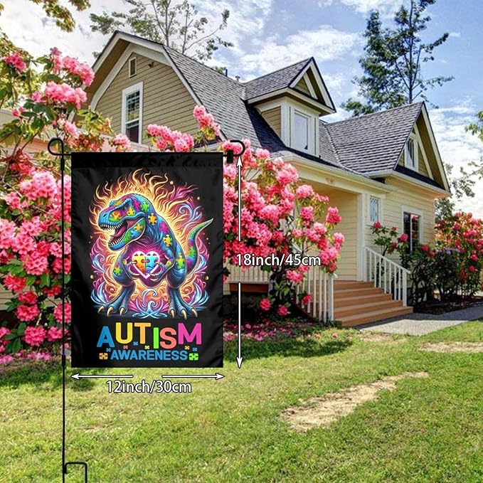 Dinosaur Autism Garden Flag 12 X 18 Inch Home Indoor & Outdoor Vertical Double-Sided Flags Yard House Farmhouse Sign For Home Garden Decoration