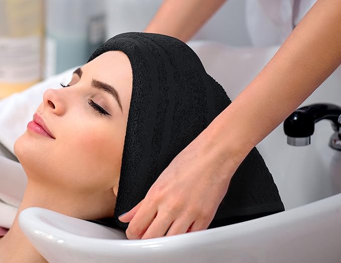 Utopia Towels Cotton Bleach Proof Salon Towel 16 by 27 inches, Bleach Safe Gym 100% Cotton Hand Towel, 24 Pack, Black