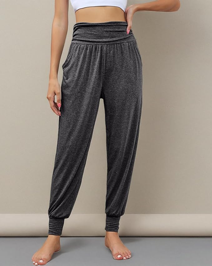 2 Pack Women's Yoga Joggers, Cozy Sweatpants with Pockets Casual Loose Comfy High Waisted Lounge Pants