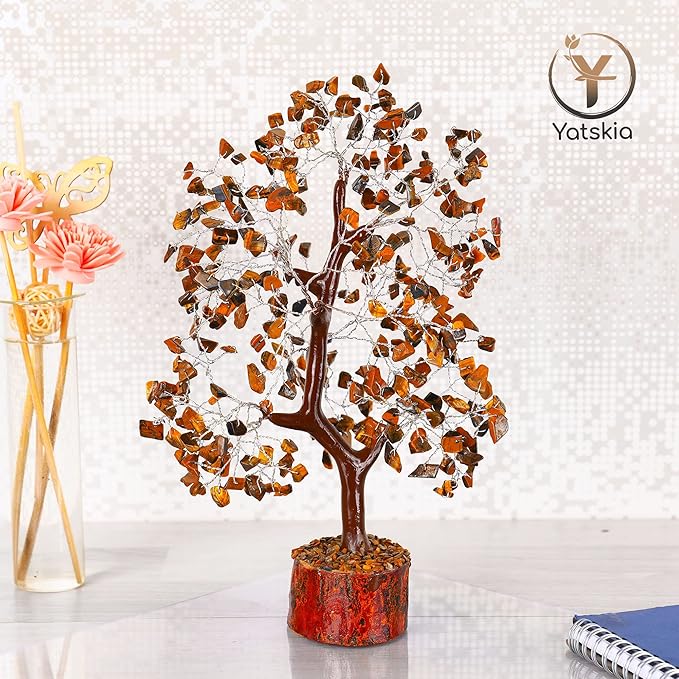 YATSKIA Tiger Eye Crystal Tree - Tree of Life - Tiger Eye Stone - Reiki Gifts - Gemstone Tree - Spiritual Decor - Crystal Decor - Chakra Decor - Metaphysical Gifts - Chakra Stones - Home Office Decor
